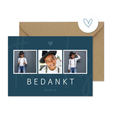 Bedankkaart communie minimalistisch met hartje